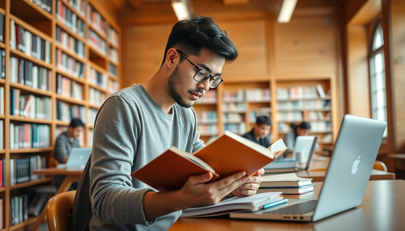Student using a study guide to organize academic notes